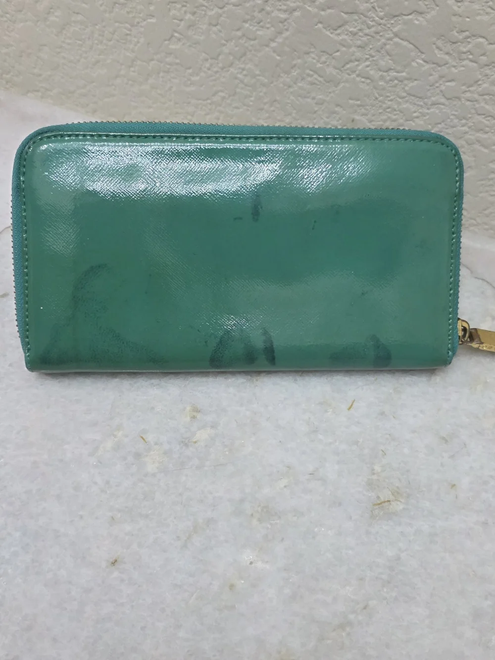 Tory Burch Robinson Patent Leather Zip Continental Wallet Teal Green